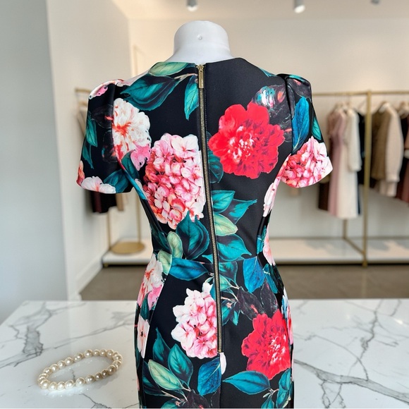 Calvin Klein Women Black Floral Sheath Dress Size 4 Knee Length - Picture 4 of 14